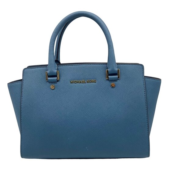 Michael Kors Blue Saffiano Leather Selma Crossbody Satchel - Picture 1 of 12
